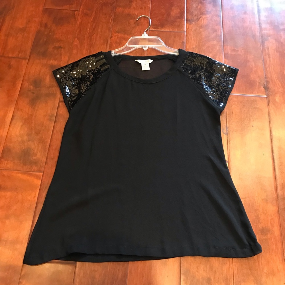 Sheer Black Top with Sequin Cap Sleeves